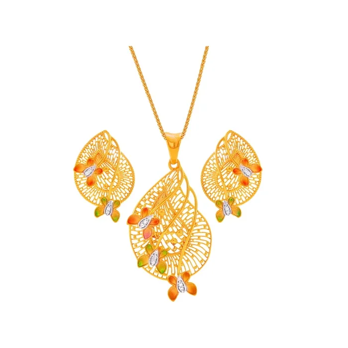 Stunning Minakari Pendant Set With CZ in 22K Gold