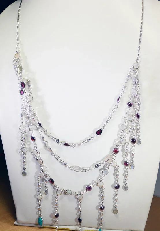 suppiler 925 Solid Sterling Silver resplendent Natural Multi Necklace gift UK