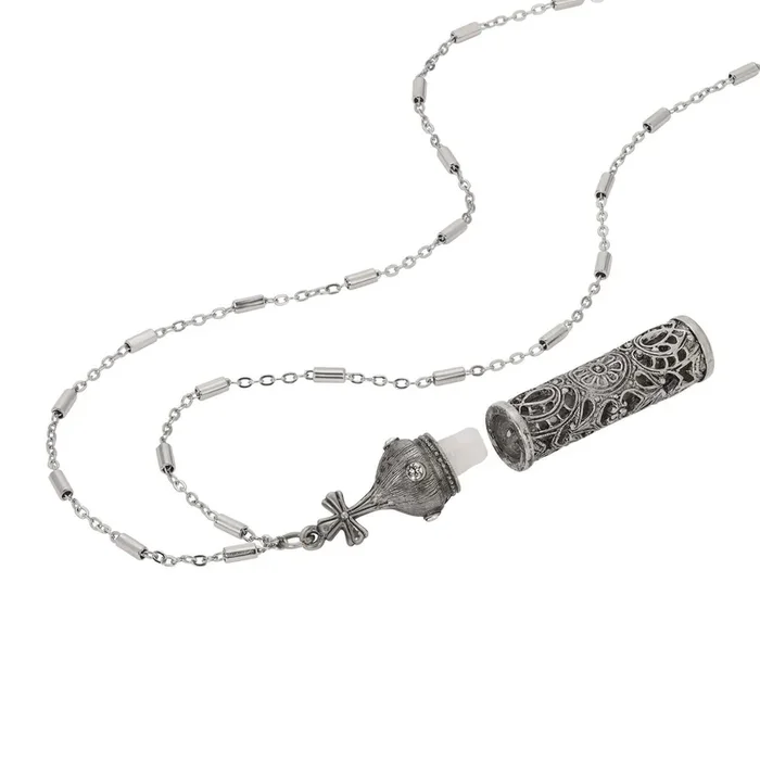 Symbols Of Faith Crystal Filigree Holy Water Vial Necklace 30″