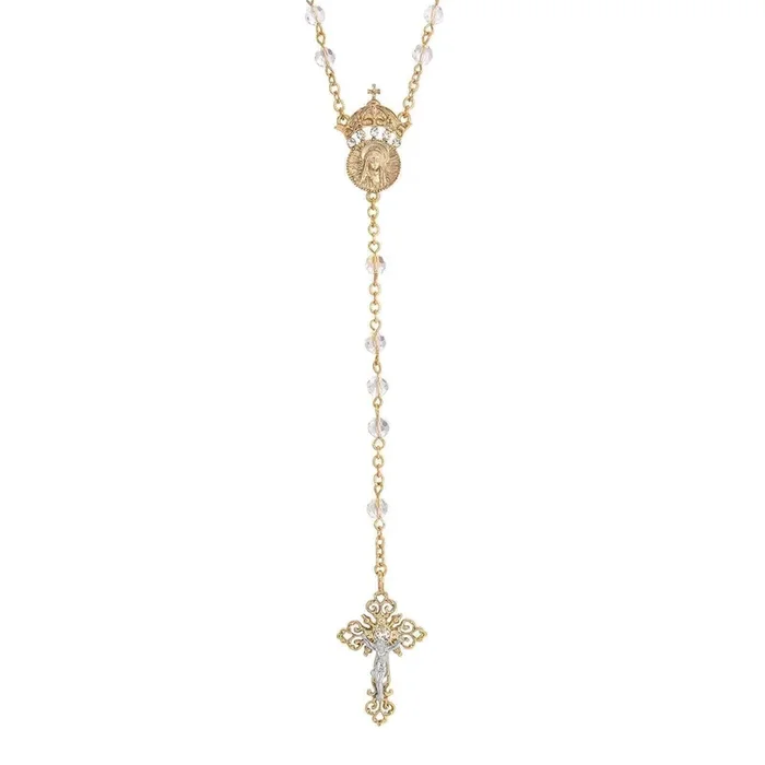 Symbols Of Faith Crystal Two Rings And Crucifix Medallion Wedding Rosary 20