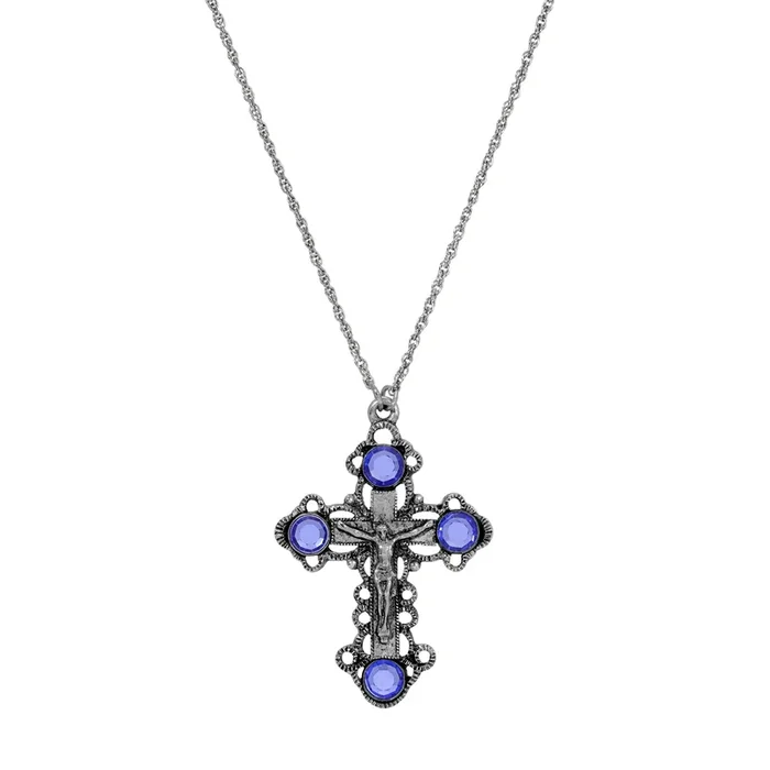 Symbols Of Faith Sapphire Crystal Crucifix Pendant Necklace 18″