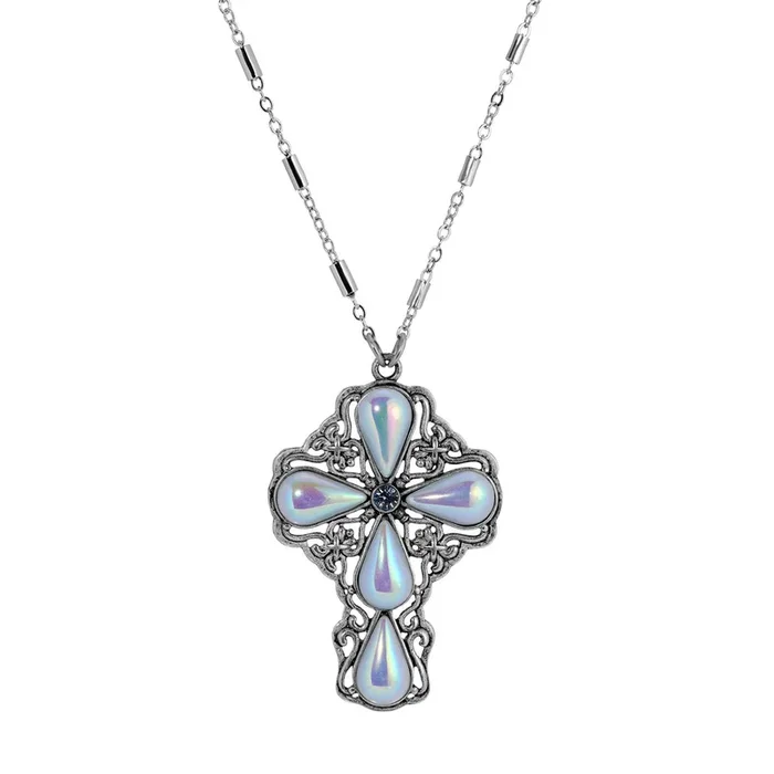 Symbols of Faith Victorian Filigree Cross Crystal Pendant Necklace 24″