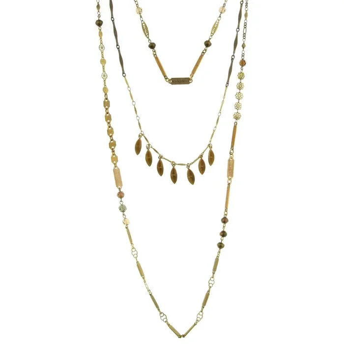 T.R.U. Triple Chain Baroque Glass Faux Pearls & Links Necklace 36″