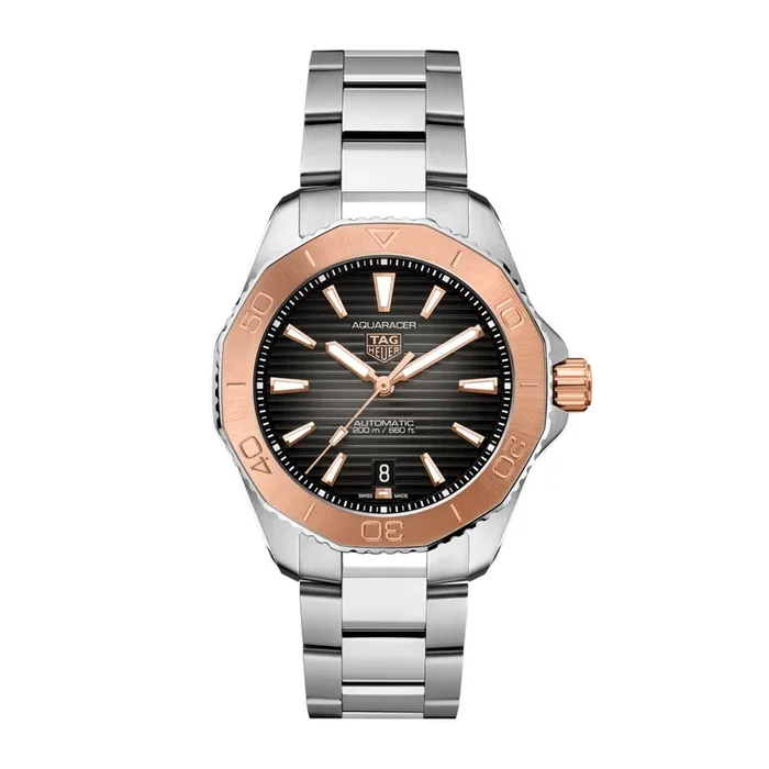 TAG Heuer Aquaracer Professional 200 Pink gold automatic watch black dial steel bracelet 40 mm – Lepage