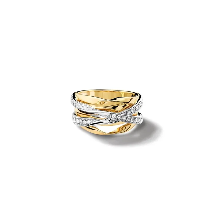 Tagliatelle Ring Yellow & White Gold – Diamond Pavé