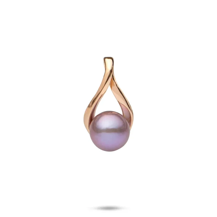 Teardrop Freshwater Ultraviolet Pearl Pendant in Rose Gold – 9-10mm