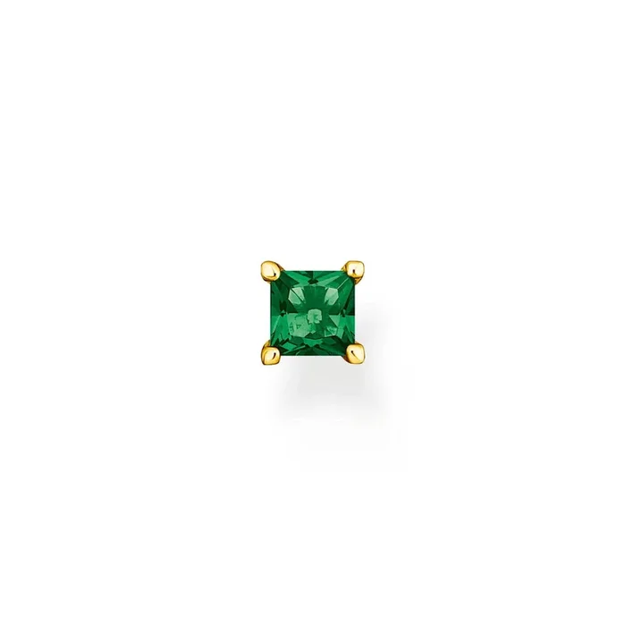 Thomas Sabo Sterling Silver Gold Plated Charm Club Princess Green CZ Single Earring