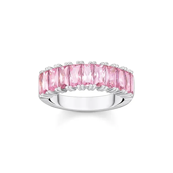Thomas Sabo Sterling Silver Heritage Pink Baguette Cut Cubic Zirconia Ring