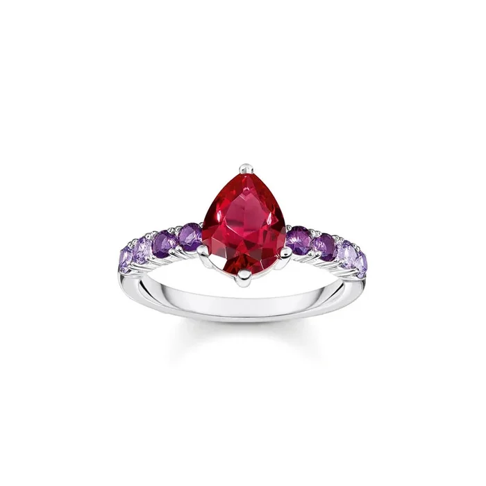 Thomas Sabo Sterling Silver Heritage Synthetic Amethyst CZ Pear Ring
