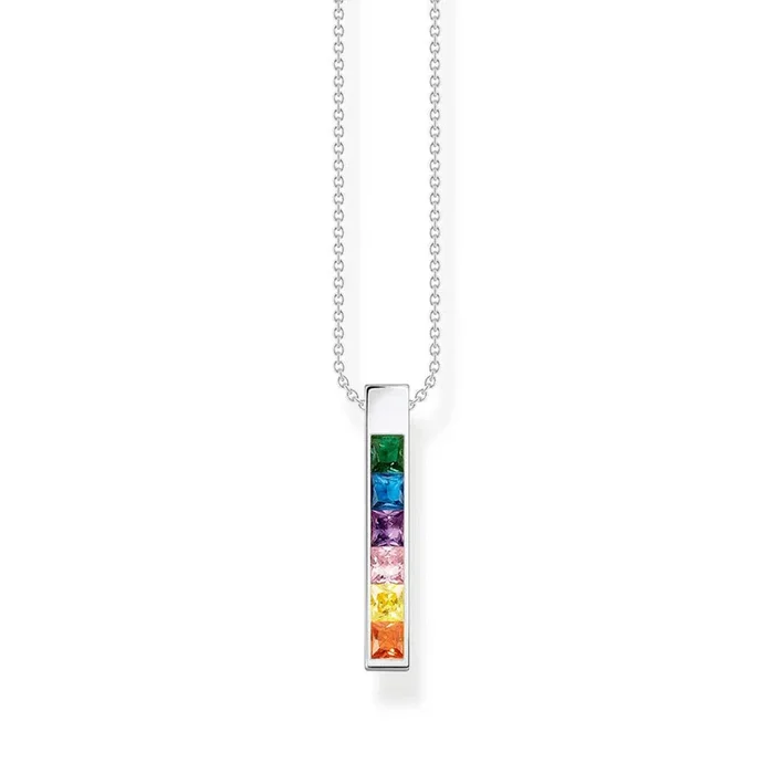 Thomas Sabo Sterling Silver Rainbow Engraved CZ Bar On 40-45cm Chain