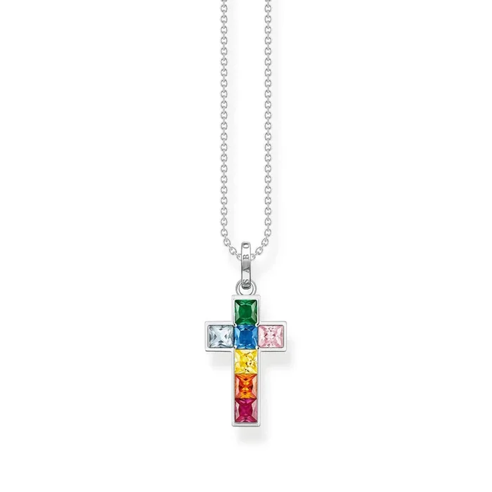Thomas Sabo Sterling Silver Rainbow Heritage Cross On 40-45cm Chain