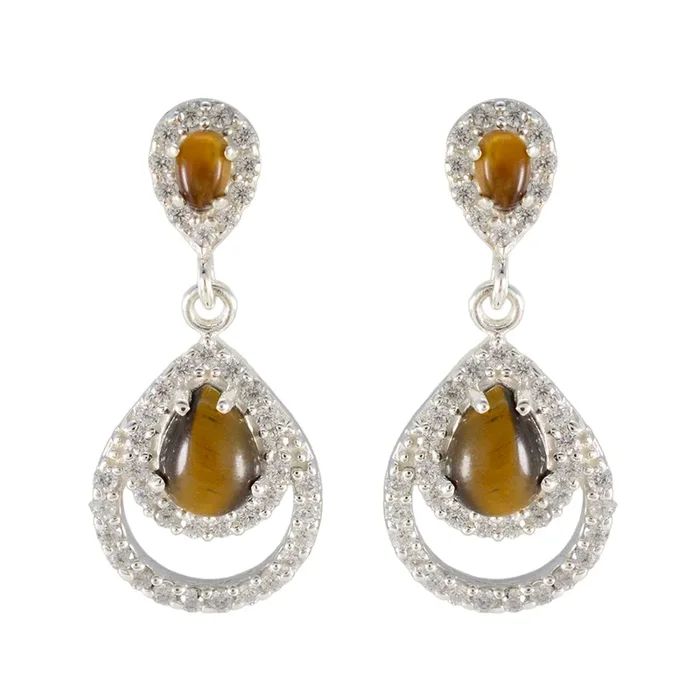 Tiger Eye African Yuki multiple Stud Brown 92.5 Silver Earring