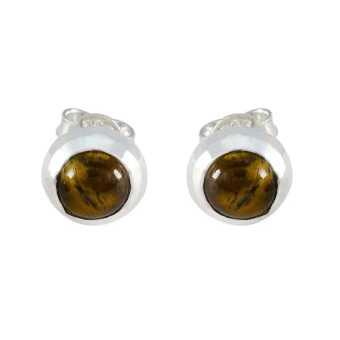 Tiger Eye Australian Constanza Solitaire Stud Brown 92.5 Silver Earring