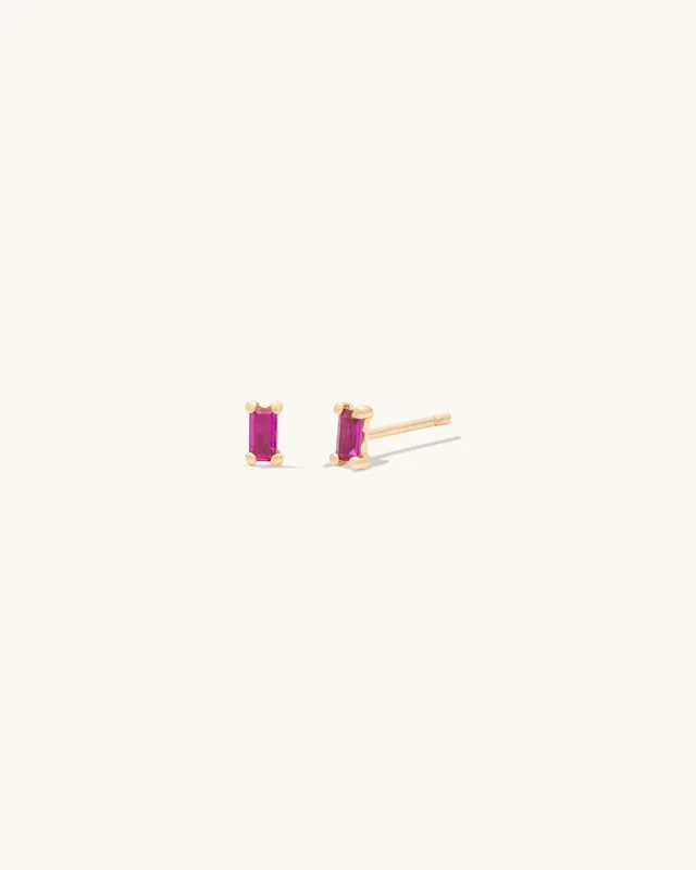 Tiny Pink Sapphire Baguette Studs
