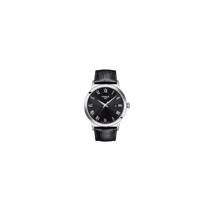 Tissot T-Classic Dream Gent quartz watch black dial black leather strap 42 mm