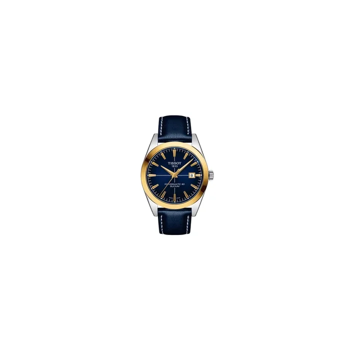 Tissot T-Gold Gentleman Powermatic 80 watch blue leather strap 42mm
