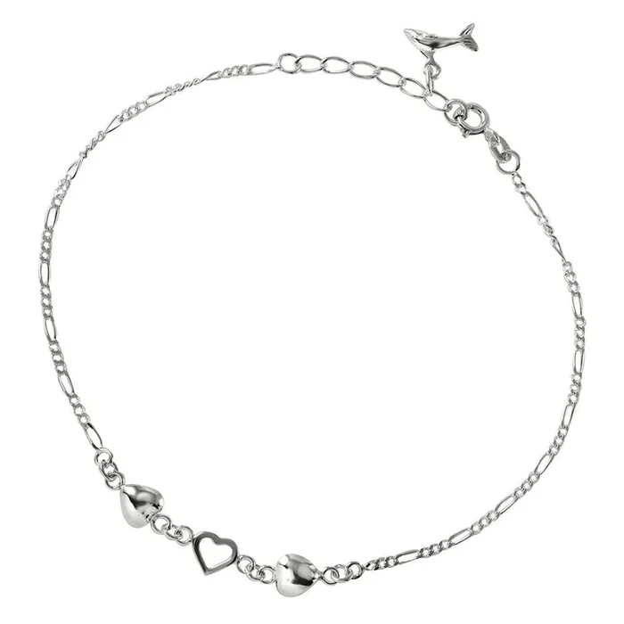 Tobillera de Plata 925 con Corazones y Charm de Delfín – ANK00010