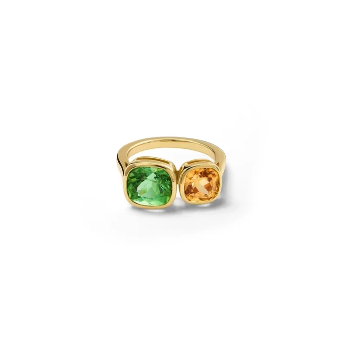 Toi et Moi Ring 18ct Yellow Gold – Mint Tourmaline & Zircon