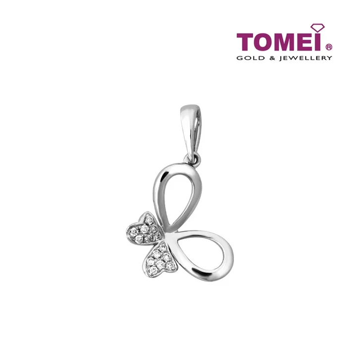 TOMEI Butterfly Pendant Set, Diamond White Gold 585