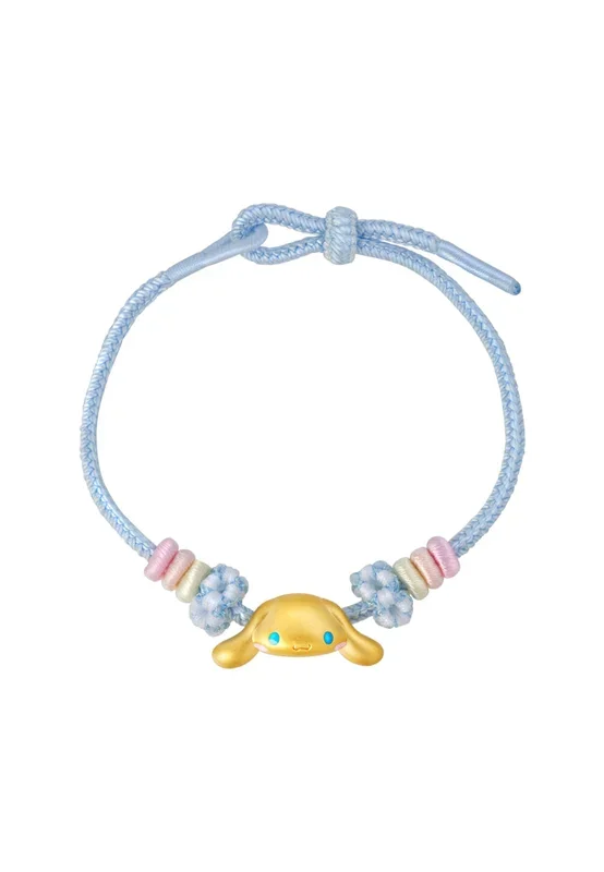 TOMEI Chomel X Sanrio Cinnamoroll 5D Charm with Blue Rope Bracelet, Yellow Gold 999
