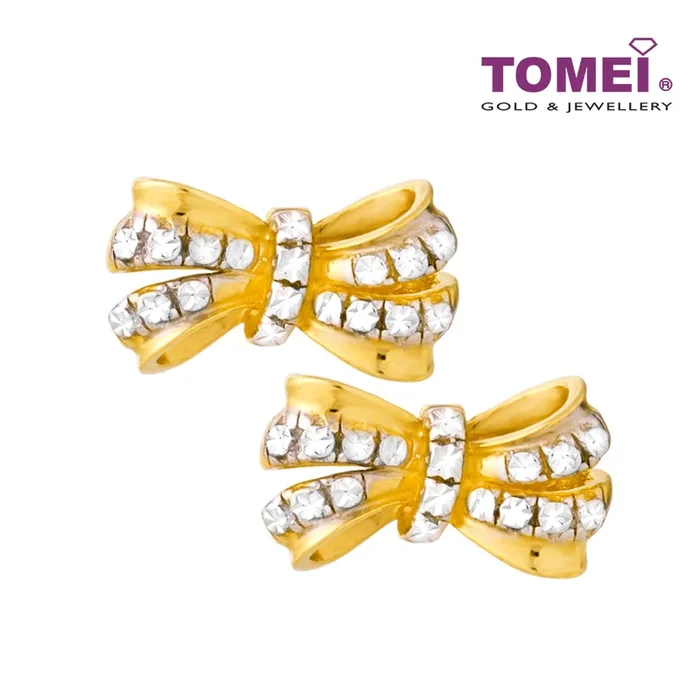TOMEI Diamond Cut Collection Ribbon Stud Earrings, Yellow Gold 916