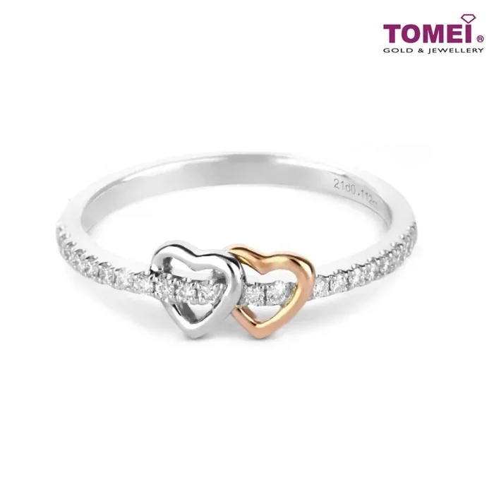 TOMEI Glamorous Spectacle of Intertwined Hearts Diamond Ring | White Gold & Rose Gold 585 (14K) (R4870)