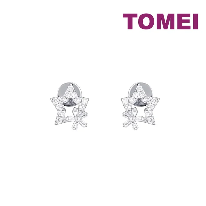 TOMEI Starlit Stud Earrings, White Gold 585