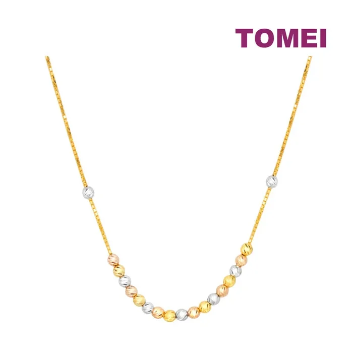 TOMEI Tri-Tone Beads Necklace, Yellow Gold 916