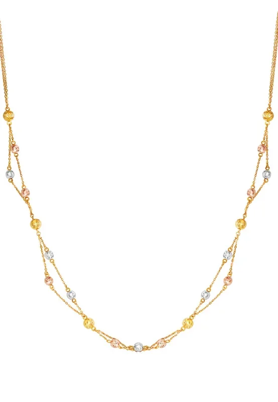 TOMEI Tri Tone Interwoven Beaded Necklace, Yellow Gold 916