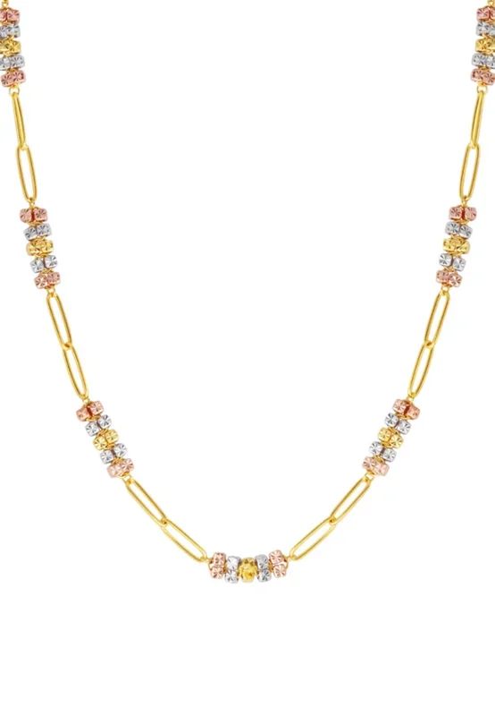 TOMEI Tritone Etched Quartet Chain Link Necklace, Yellow Gold 916