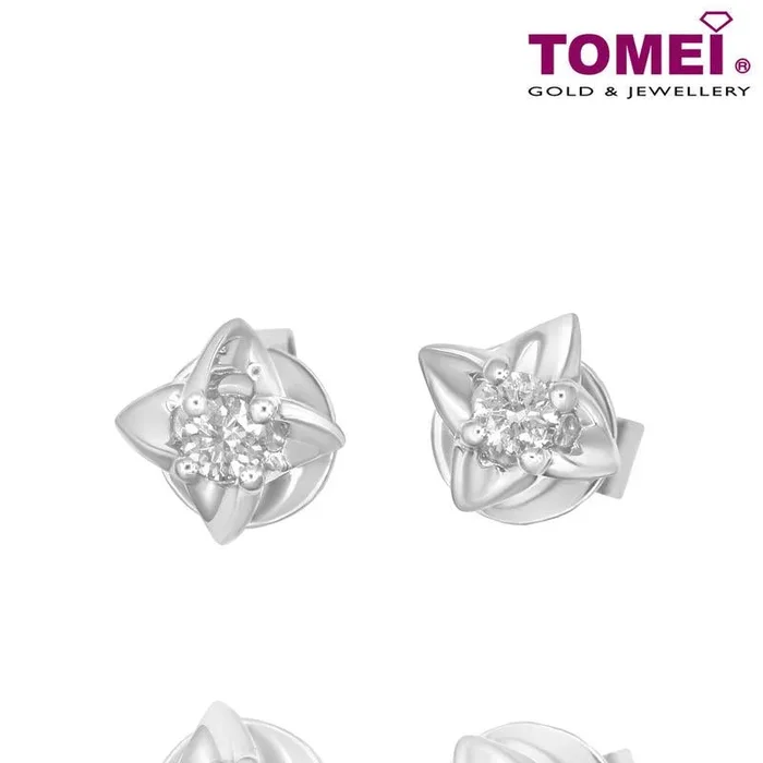 Tomei White Gold 585 (14K) “Lucky in Love” Diamond Earrings (E1438)