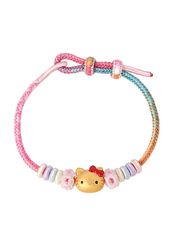 TOMEI X Sanrio Hello Kitty Charm with Pink Rope Bracelet, Yellow Gold 999 (5D)