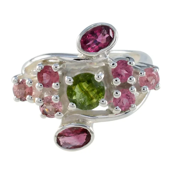 Tourmaline Navratna German 925 Silver multicolor Gems Edgy Contemporary Ring Jewellery