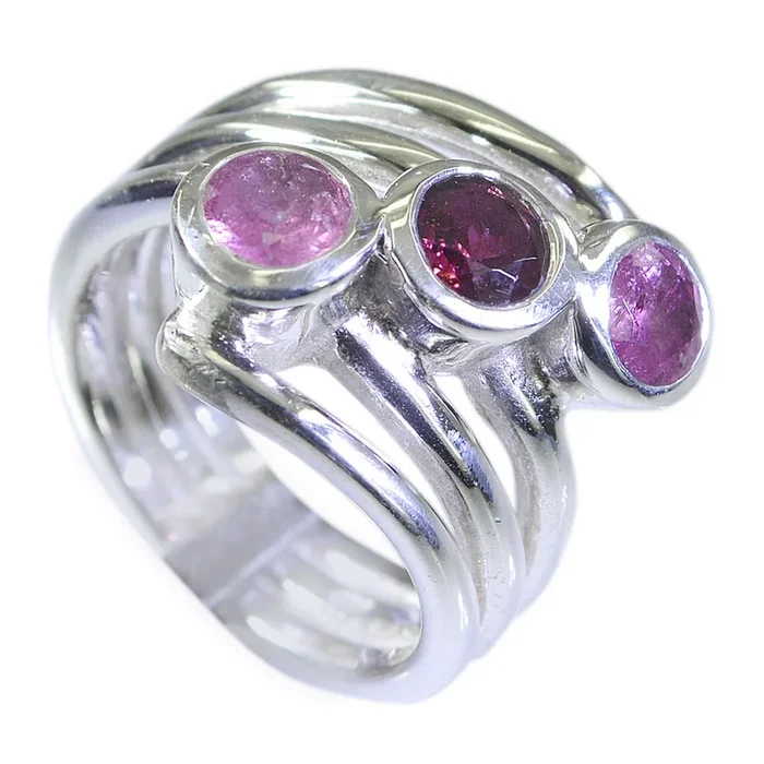 Tourmaline Trilogy Indian Sterling Silver multicolor Gemstones Essential Modern Ring Jewelry