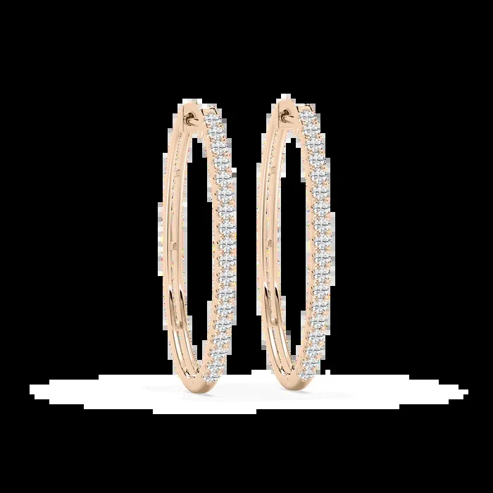 Traditional Oval Hoops with 0.25ctw Lab-Grown Diamonds in 14K Rose Gold