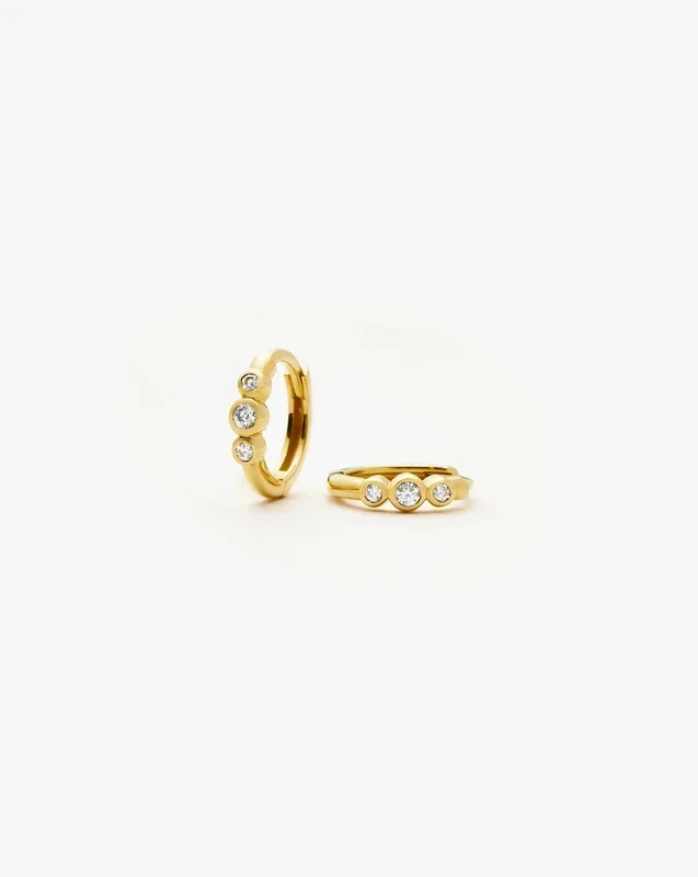 Triple Stone Small Hoop Earrings | 18k Gold Plated