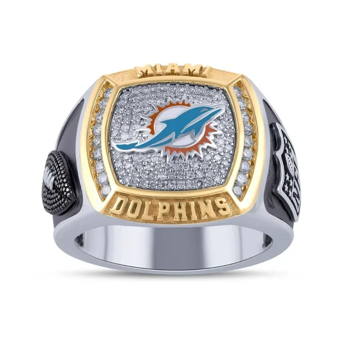 True Fans Fine Jewelry Miami Dolphins 1/2 CTW Natural Diamond Ring in Sterling Silver