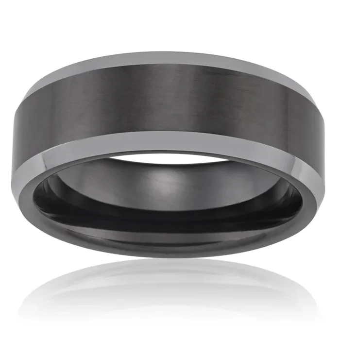 Tungsten Black Polished Centre Gents Ring – *No Resize*