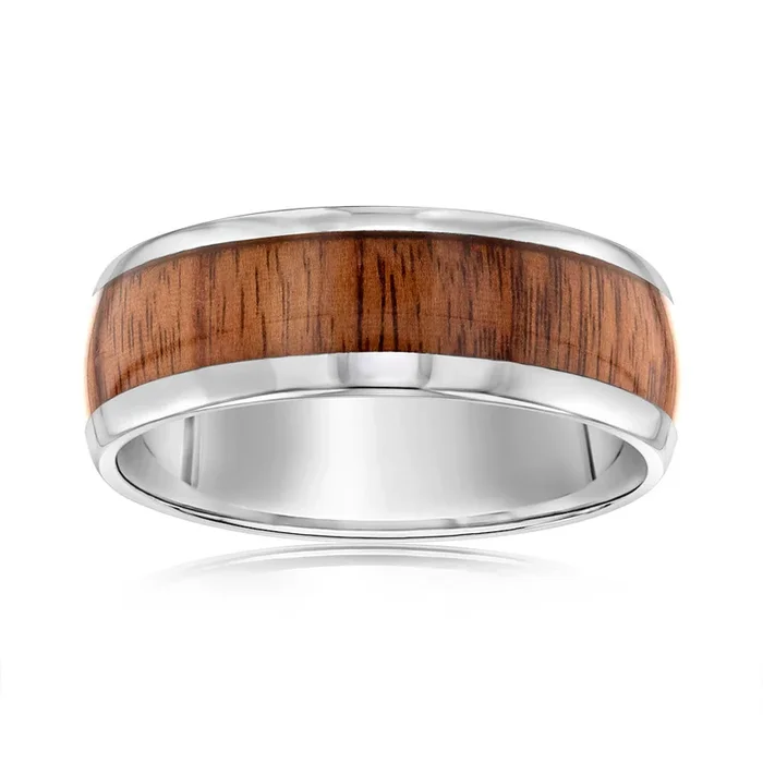 Tungsten Brown Wood Pattern Center Line 8mm Ring
