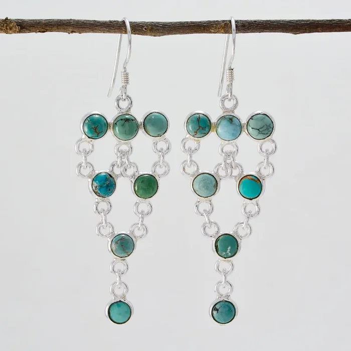 Turquoise German Bianca multiple Dangle Blue 925 Sterling Silver Earring