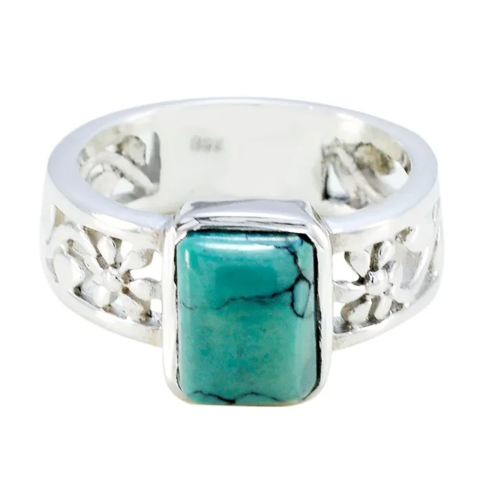 Turquoise Solitaire Egyptian 925 Silver Blue Gemstone Mid-weight Art Deco Band Jewelry