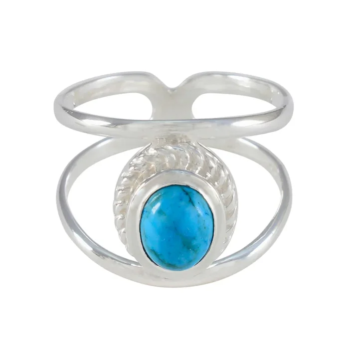 Turquoise Solitaire French Silver Blue Gemstone Tiny Ethnic Ring Jewellery