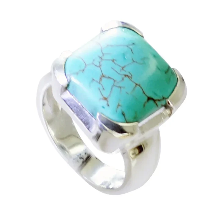 Turquoise Solitaire German 92.5 Silver Blue Gems Edgy Armor Ring Jewellery