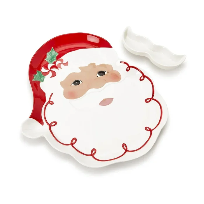 Two’s Company Santa Platter with Removable Mustache Dipping Bowl