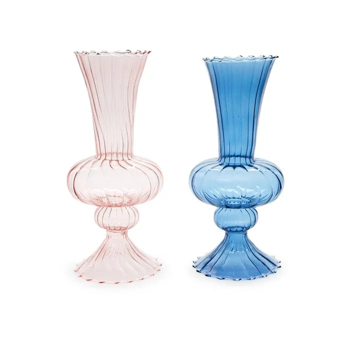 Two’s Company Swirl Hand-Blown Glass Fluted Vase