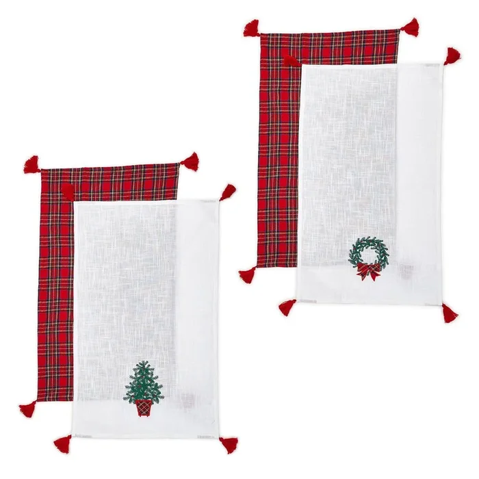 Two’s Company Tartan Traditions Towel with Embroidery Details & Decorative Tassels – Set of 2