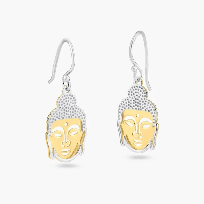 Two-Tone 925 Sterling Silver Flat Buddha Earrings – SOE00005