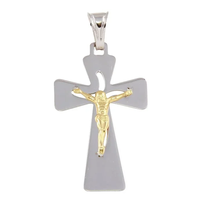 Two Tone 925 Sterling Silver Medium Jesus Cross Pendant – ECP00012RH-GP