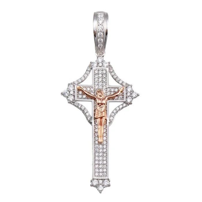 Two-Tone 925 Sterling Silver Plated Center CZ Cross Pendant – GMP00054RHR
