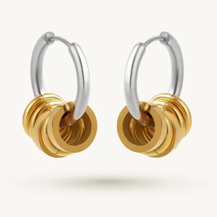 Two Tone Circle Accent Hoop Earring